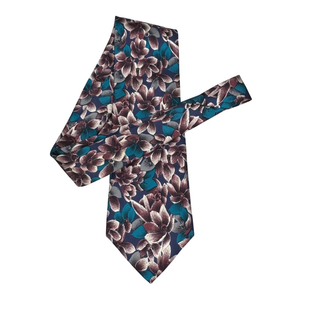 Christian Dior teal/pink floral‎ silk tie